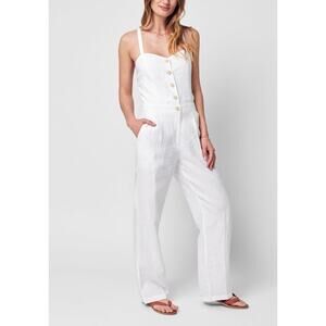 Faherty Ozzy Linen Jumpsuit in oyster white WOMENS SMALL